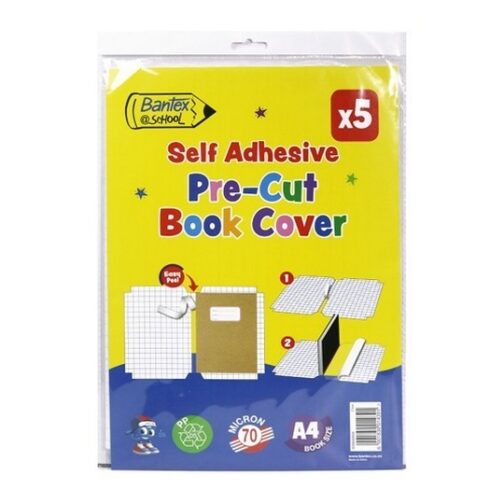 Book Covers - Pre-Cut, Self Adhesive Book Covers A4 - Bantex (70mic) pk 5