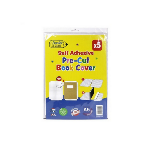 Book Covers - Pre-Cut, Self Adhesive Book Covers A5 - Bantex (70mic) pk 5