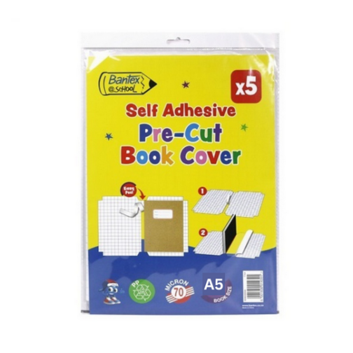 Book Covers - Pre-Cut, Self Adhesive Book Covers A5 - Bantex (70mic) pk 5