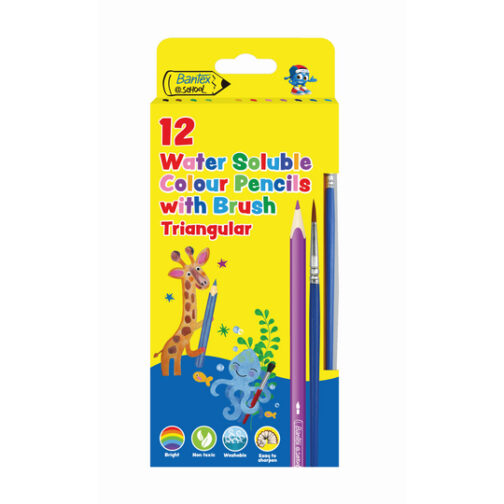 Coloured Pencils - Bantex Water Soluble Colouring Pencils with Brush - Set of 12's