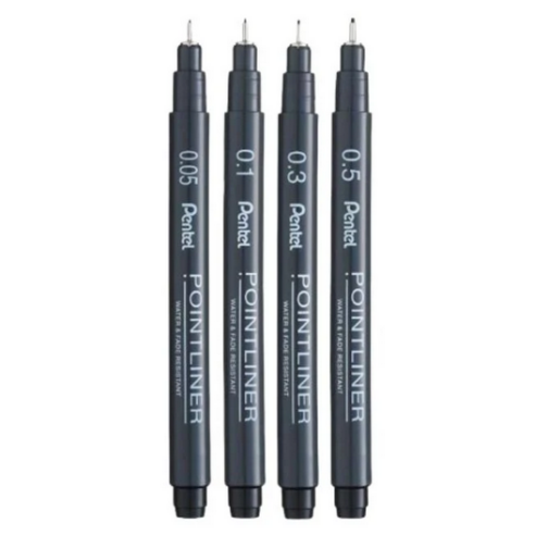 Fineliners - Pentel Pointliners 0,05, 0,1, 0,3, 0,5 (set of 4)
